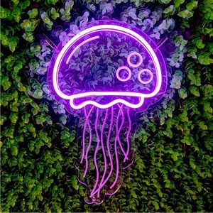 Jellyfish Purple Pink Neon LED Light Animal Wall Room Decor Patio Kid Teen Gift